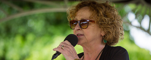 Hilda Clemas at Chepstow performing with Blue Ray, a Ray Charles tribute act in June 2015